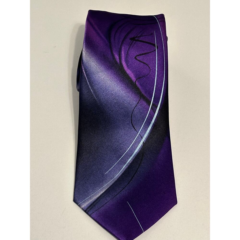 EUC J. Garcia Landscape Collection 59 Purple Black White Details Silk Necktie - Picture 2 of 5